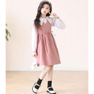 dress 2in1 triangle neck plain (040380) - dress anak perempuan (ONLY 2 PCS)
